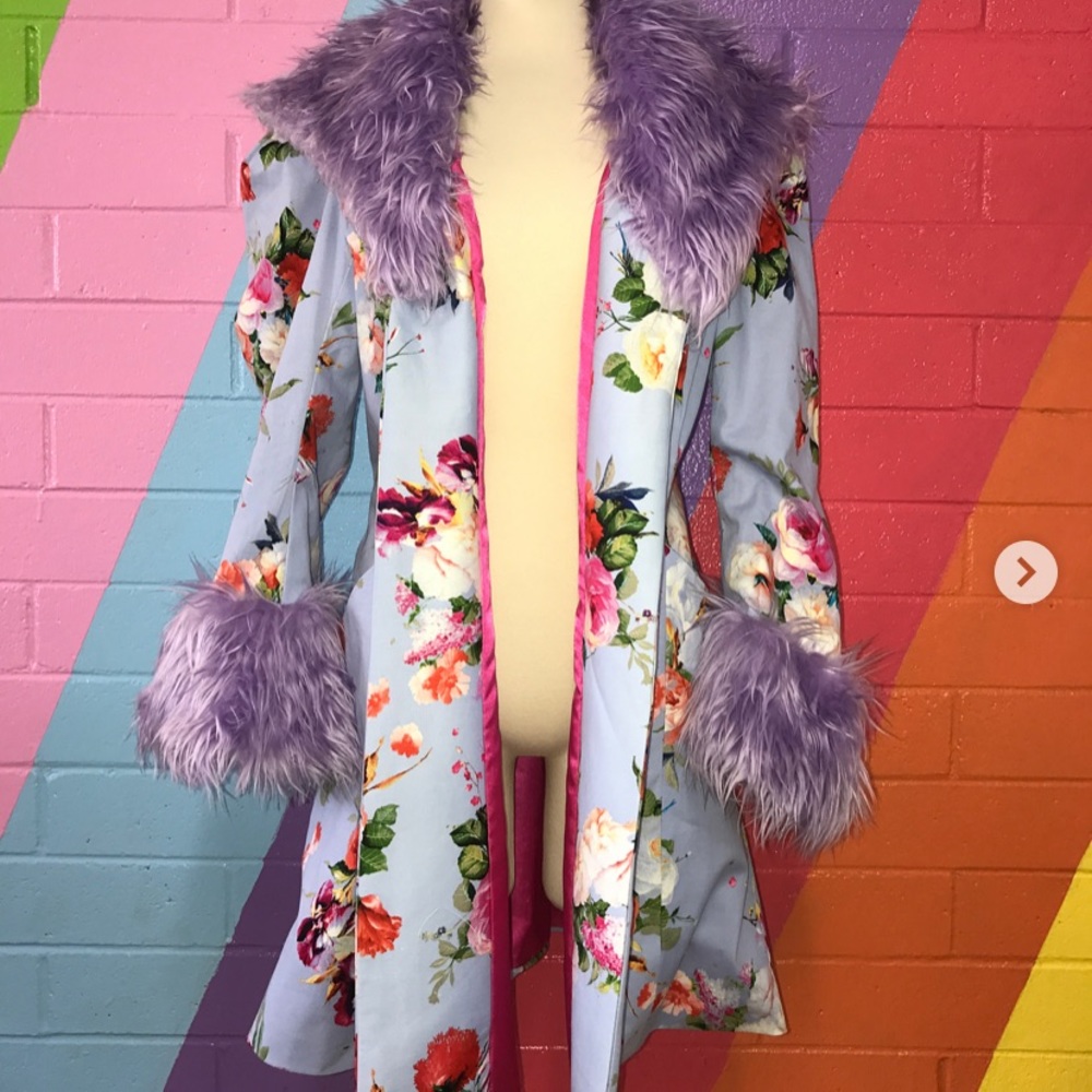 Custom Designer Floral Festival Fur Coat.